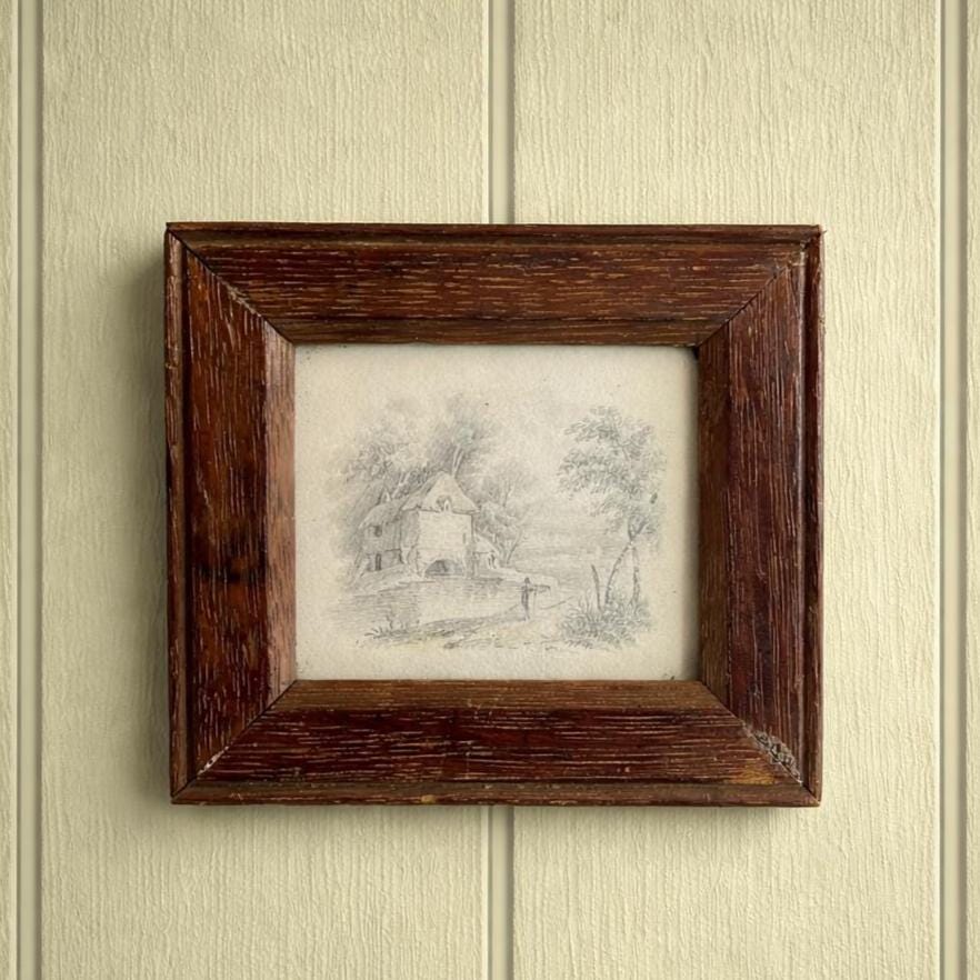 19th Century Miniature Pencil Drawing English Boat House C 1860