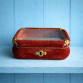 Antique Velvet Jewelry Box Beveled Glass Vitrine Casket Circa 1890