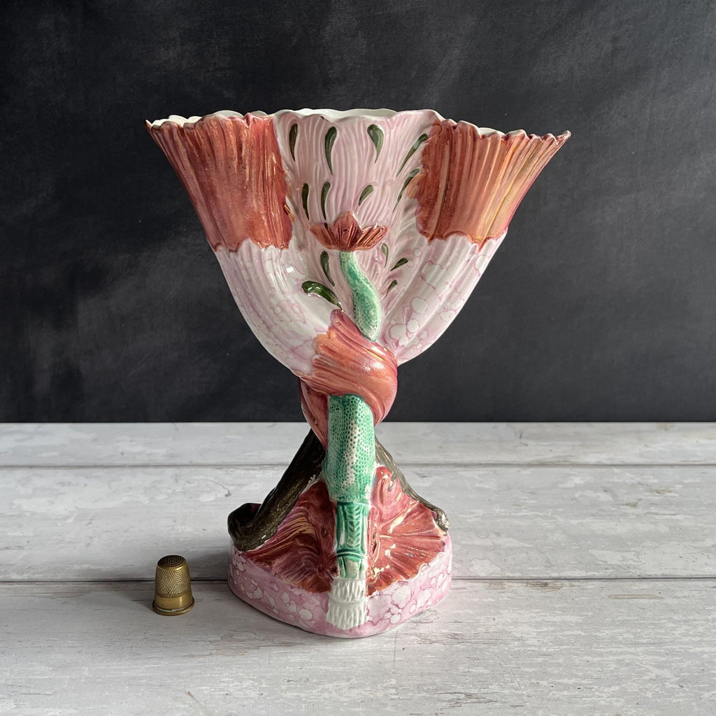 19th Century Sunderland Pink Lustre Vase Shell Dolphin Spill Vase