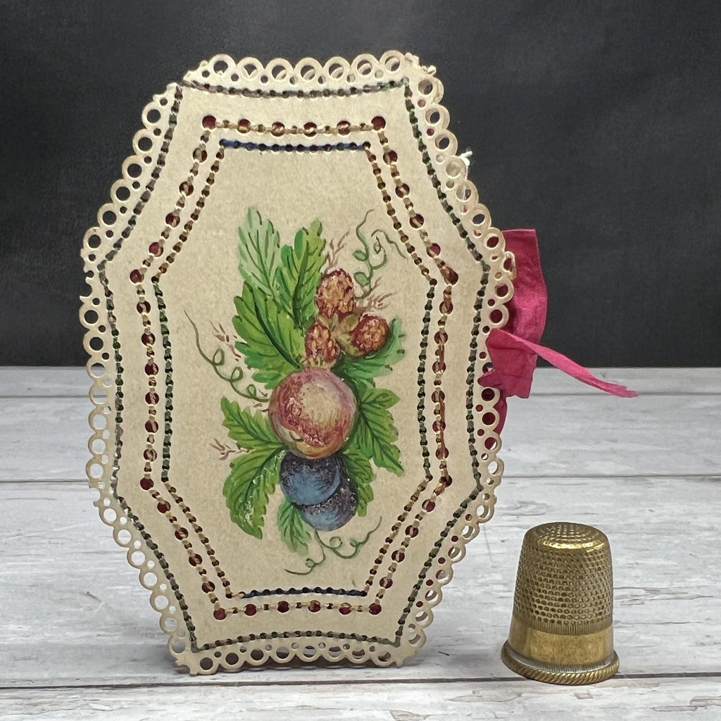 Antique Georgian Card Needlecase Hand Painted Needle Case Still Life Fruits Needle Book Circa 1830