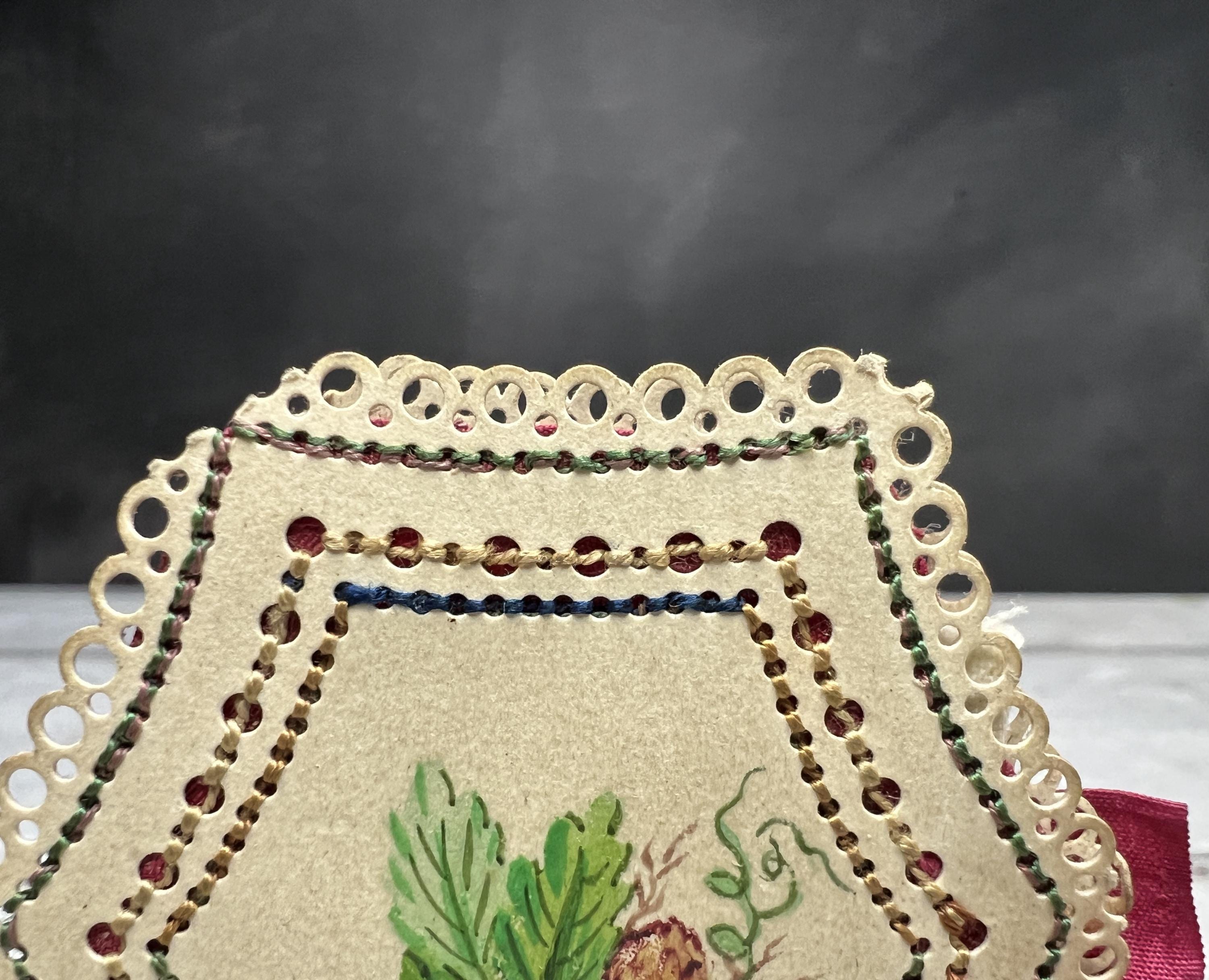 Antique Georgian Card Needlecase Hand Painted Needle Case Still Life Fruits Needle Book Circa 1830