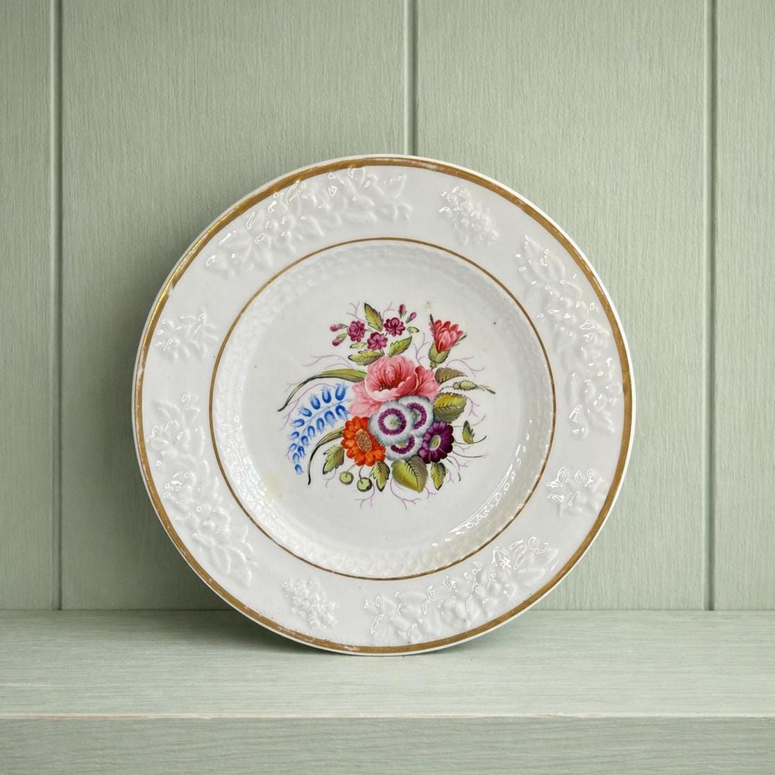 Antique Flower Plate Hand Painted Floral English Circa 1820