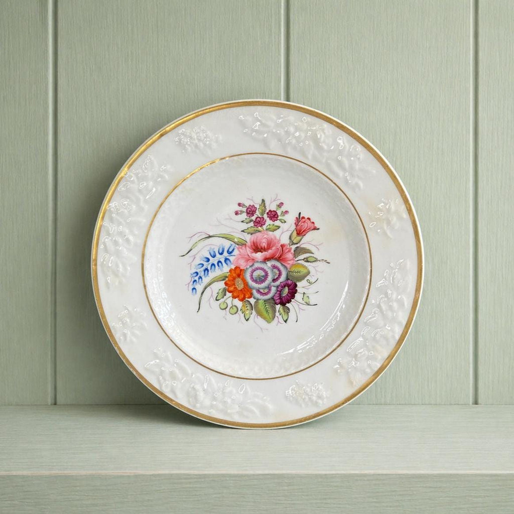19th Century Georgian Porcelain Dessert Plate Hand Painted Floral Roses English Circa 1820