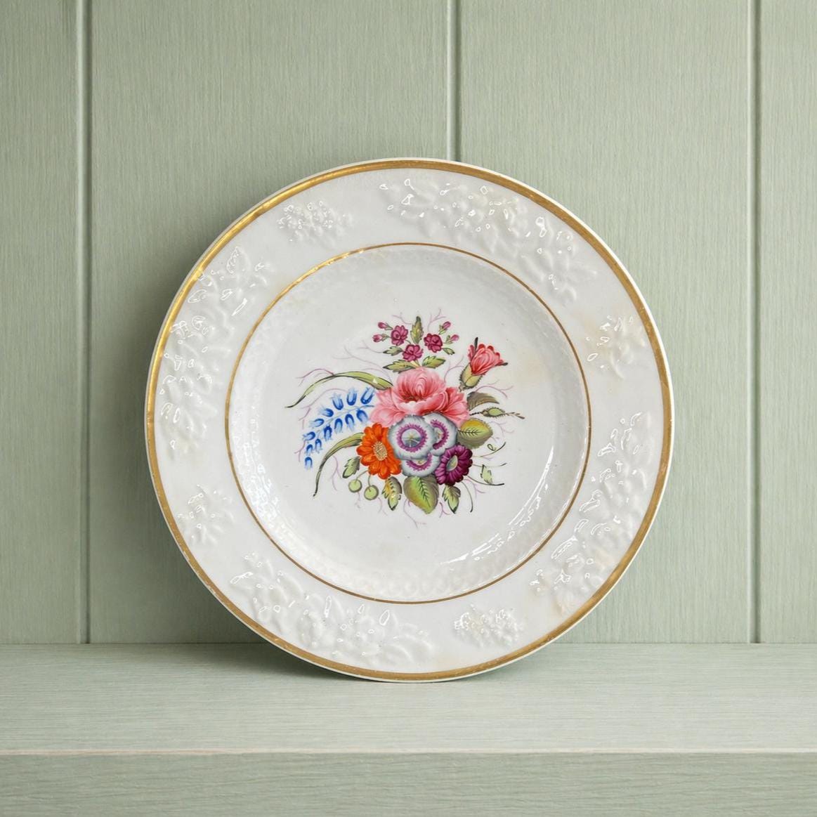 19th Century Georgian Porcelain Dessert Plate Hand Painted Floral Roses English Circa 1820