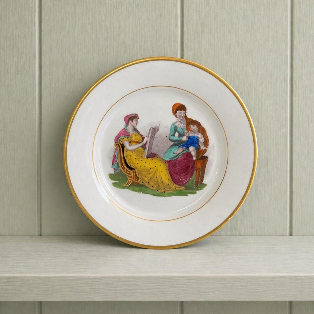19th Century Adam Buck New Hall Porcelain Plate Mother and Child Regency Era