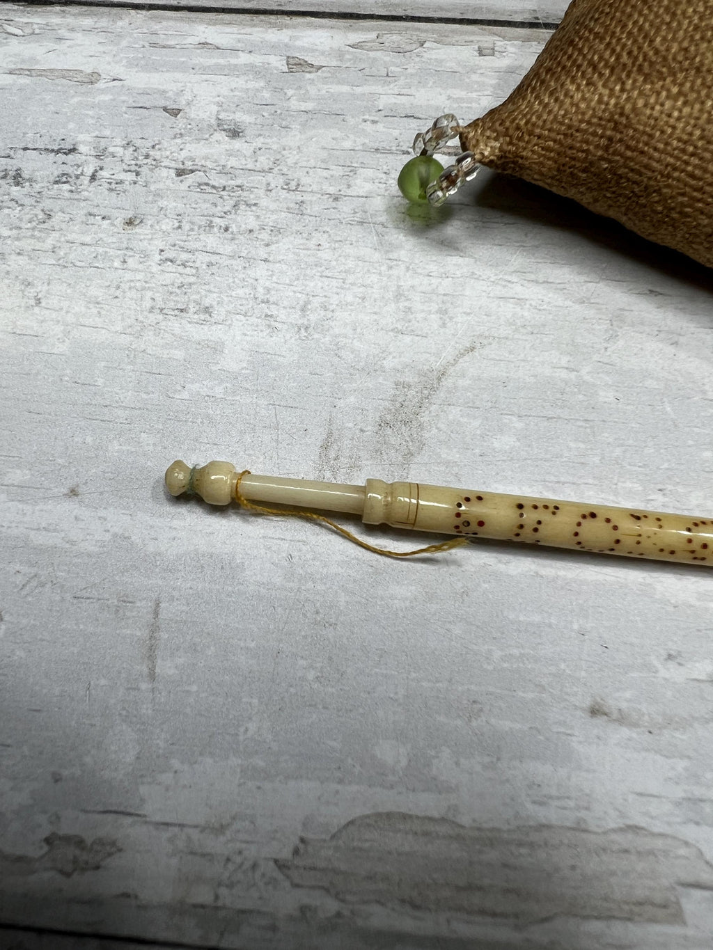 Antique Sampler Pincushion & Lace Making Bobbin C 1870s