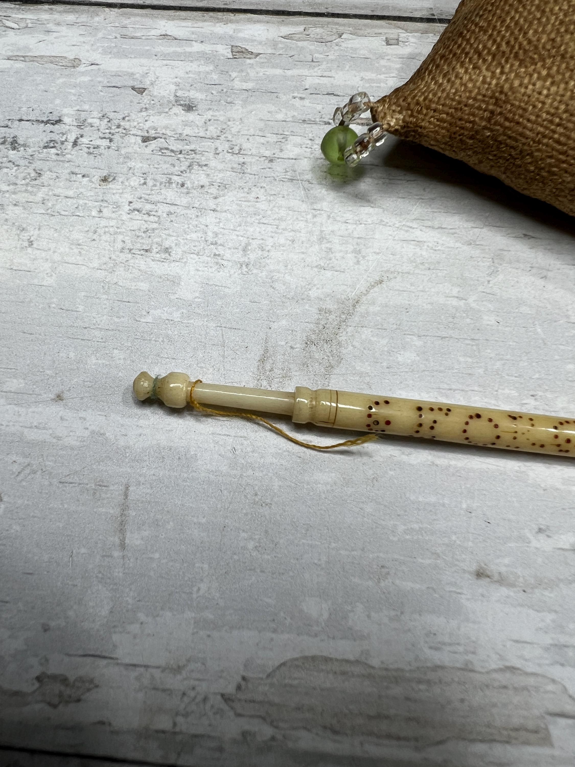 Antique Sampler Pincushion & Lace Making Bobbin C 1870s