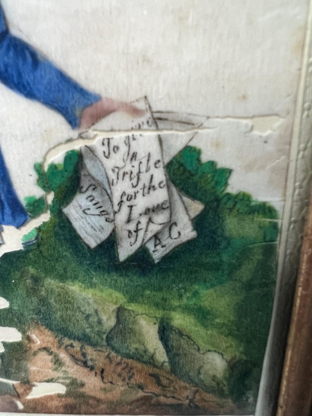19th Century Valentine Painting On Pith Paper of Scottish Poet Boy Circa 1830 RARE AF