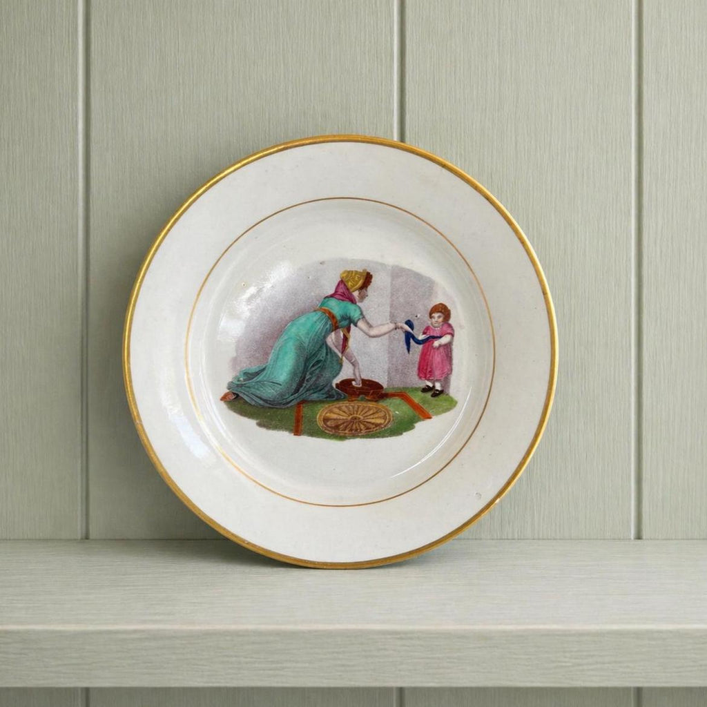 19th Century New Hall Porcelain Plate Adam Buck Mother and Child Circa 1815