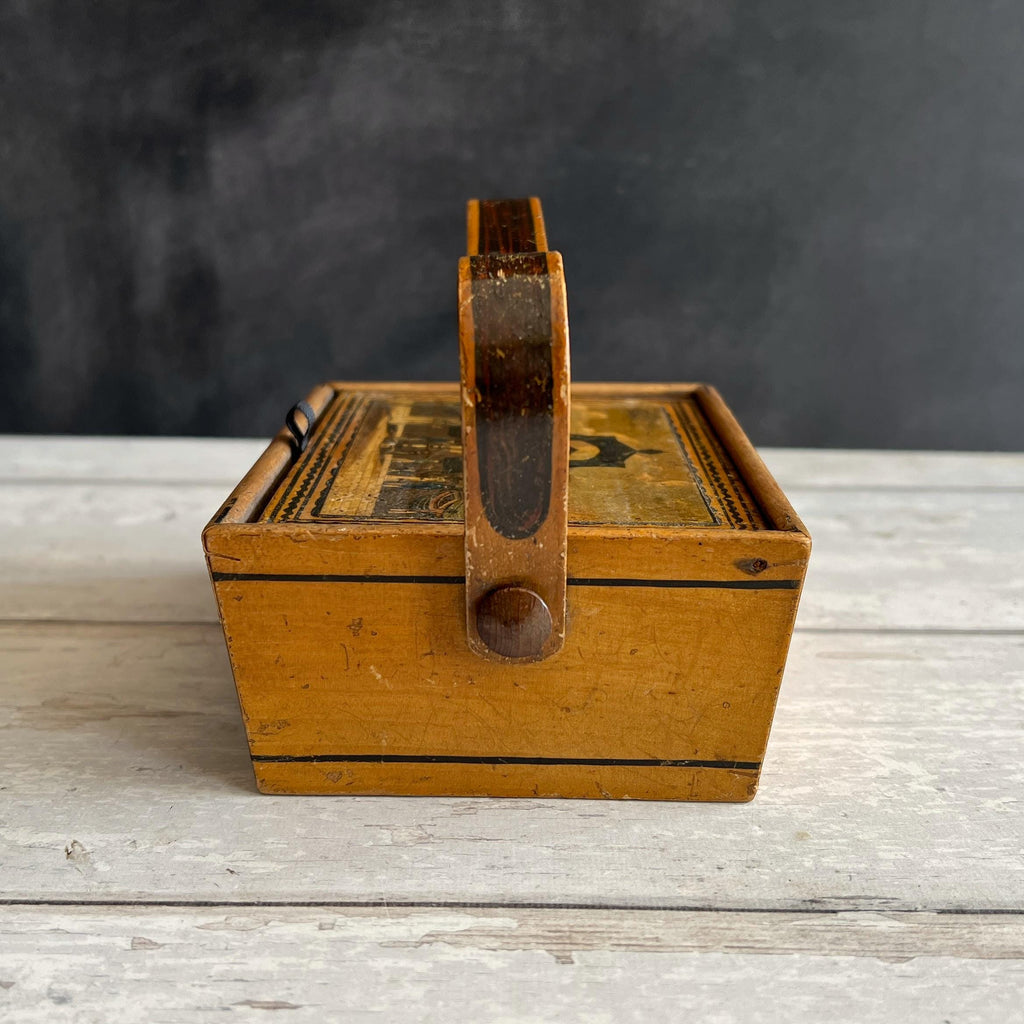 Antique Tunbridge Ware Sewing Pannier Box Brighton Suspension Pier Promenade Steine House C 1826