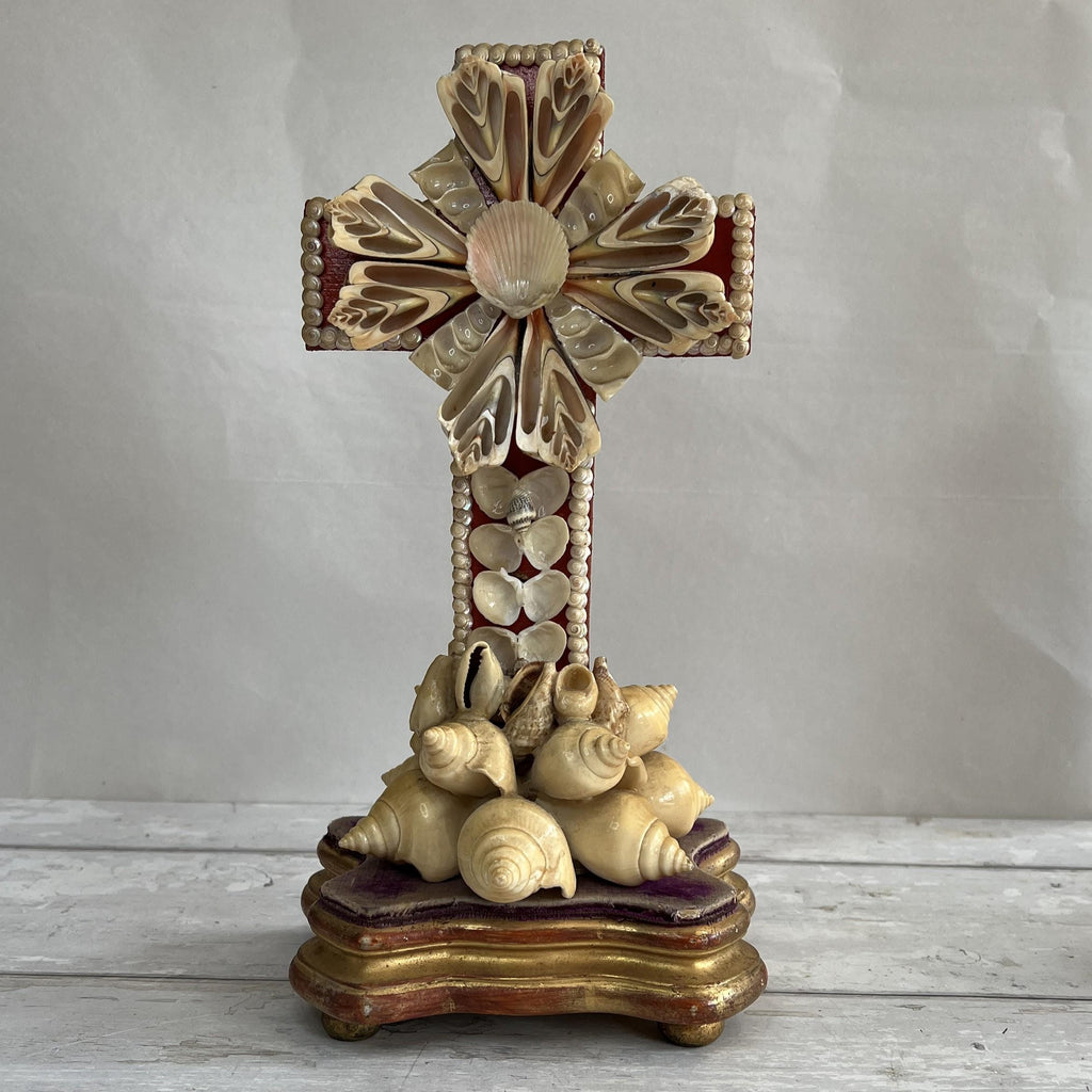 Vintage Shellwork Cross Folk Art C 1920