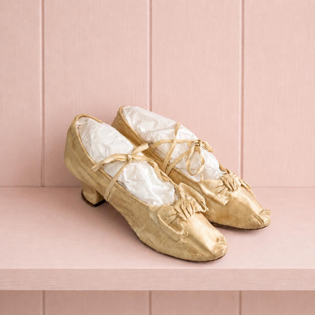 19th Century Victorian Girls Silk Wedding Shoes Louis Heel Circa 1880 AF