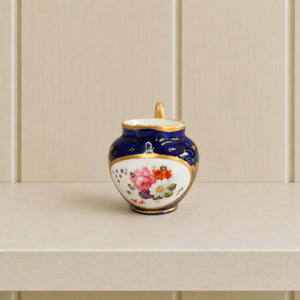 Antique Coalport Miniature Porcelain Jug Cobalt Blue Floral Georgian Circa 1820