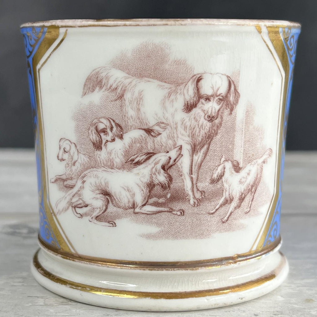 Antique Porcelain Mug Rare Dog and Puppy Scenes English C 1830s AF