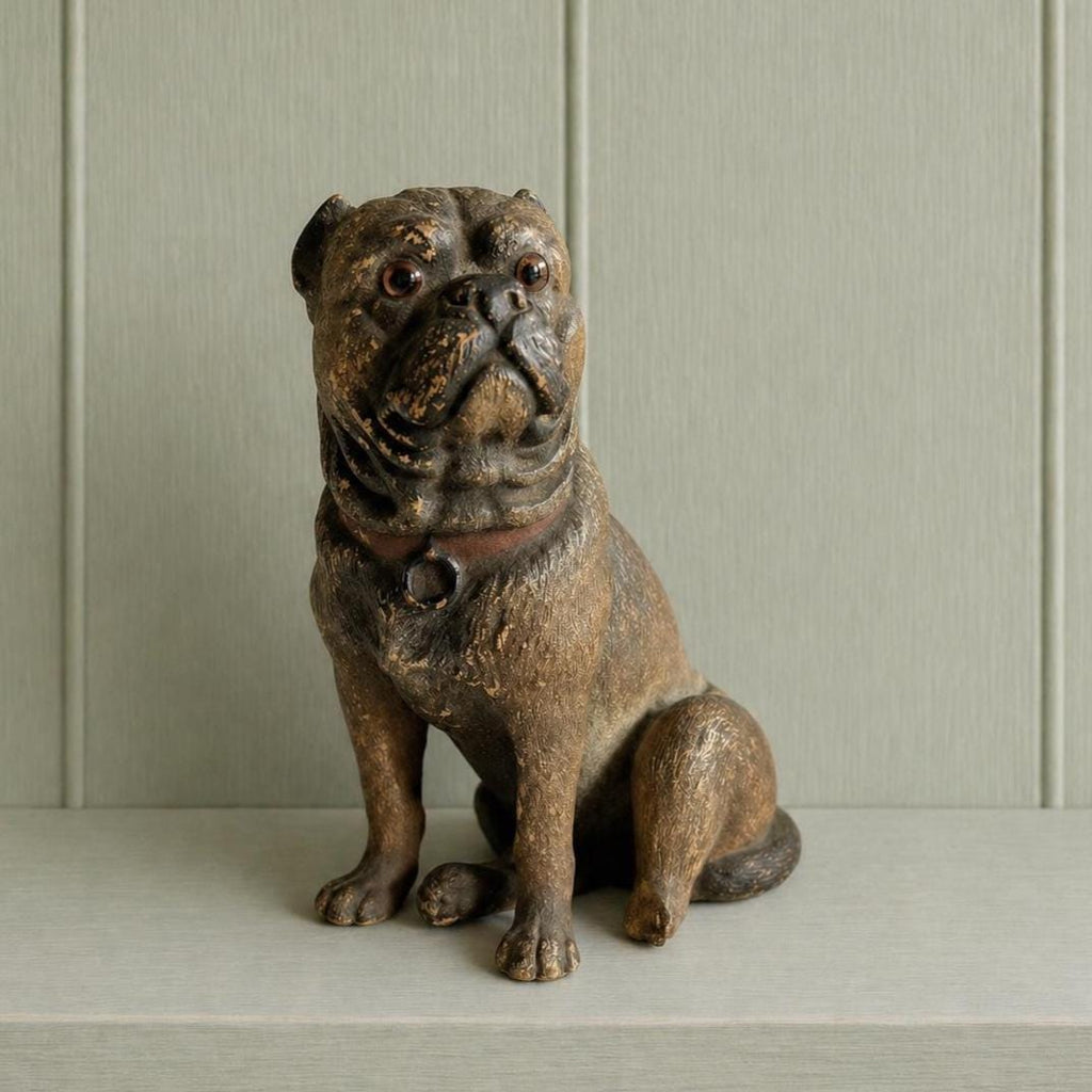 19th Century Painted Terracotta Pug Dog C 1890 AF