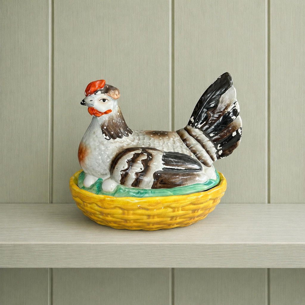 Antique Large Staffordshire Hen On Nest Egg Holder Chickens English C 1890