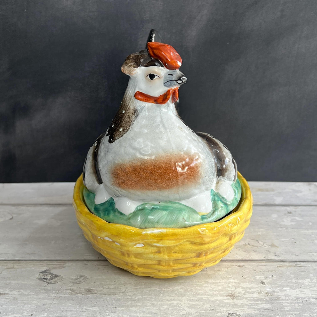 Antique Large Staffordshire Hen On Nest Egg Holder Chickens English C 1890