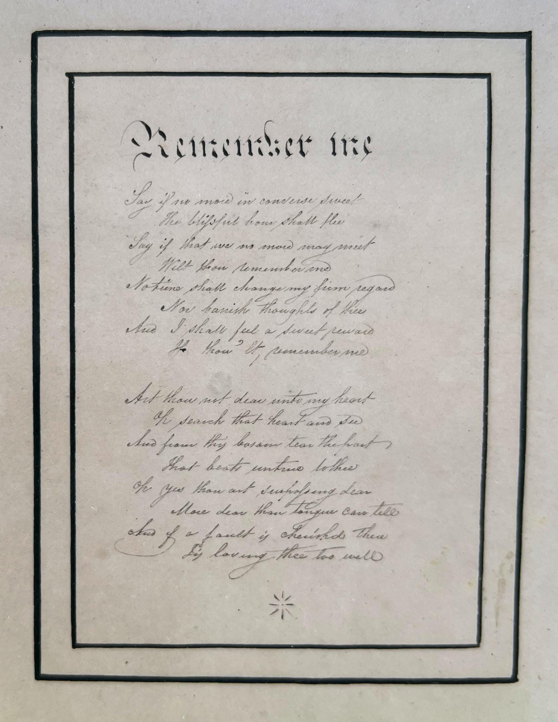 Antique Valentine Microcalligraphy Forget Me Not Miniature Verse Poem C 1850