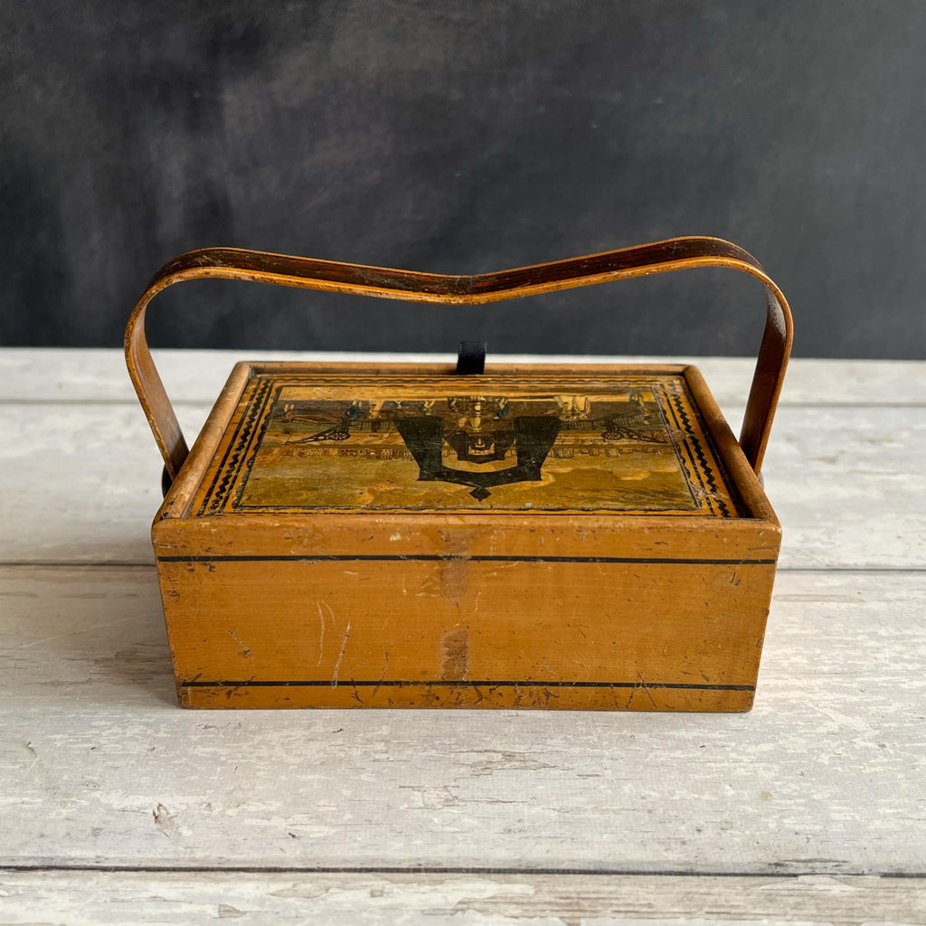 Antique Tunbridge Ware Sewing Pannier Box Brighton Suspension Pier Promenade Steine House C 1826