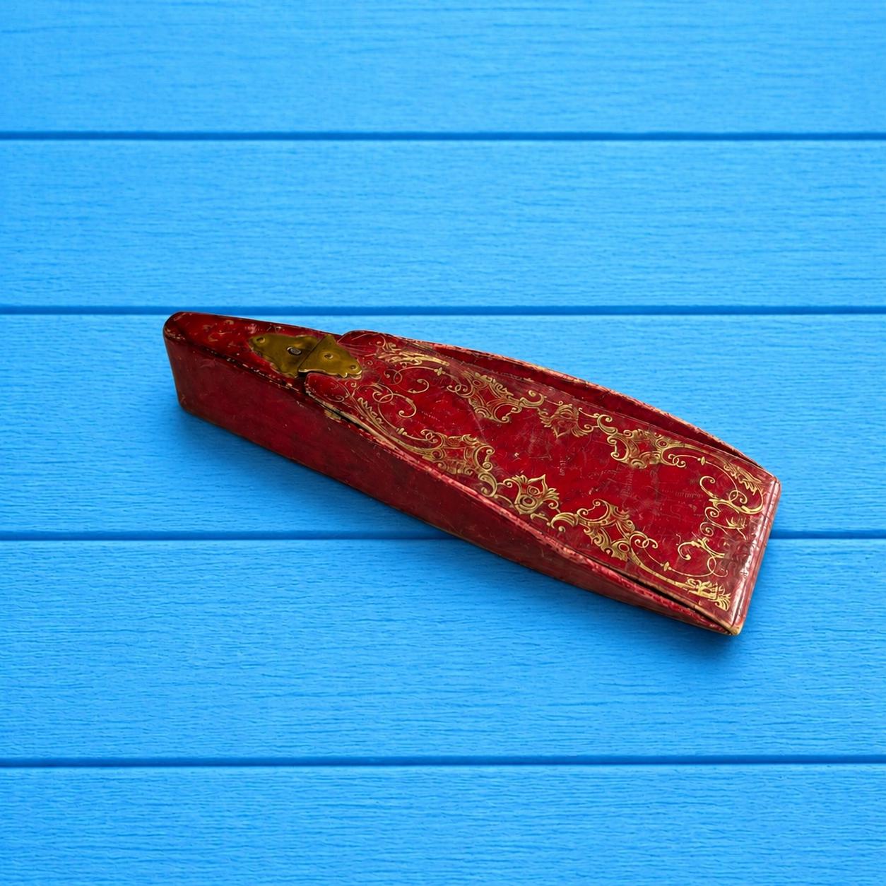 19th Century Scissor Case and Scissors Gilt Tooled Red Leather Circa 1840 AF