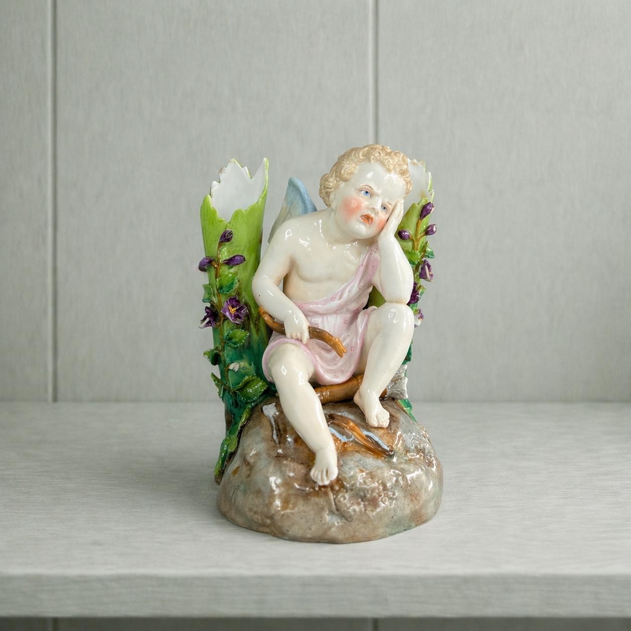 Antique Ernst Bohne Söhne Porcelain Cupid Vase Eros C 1887 AF