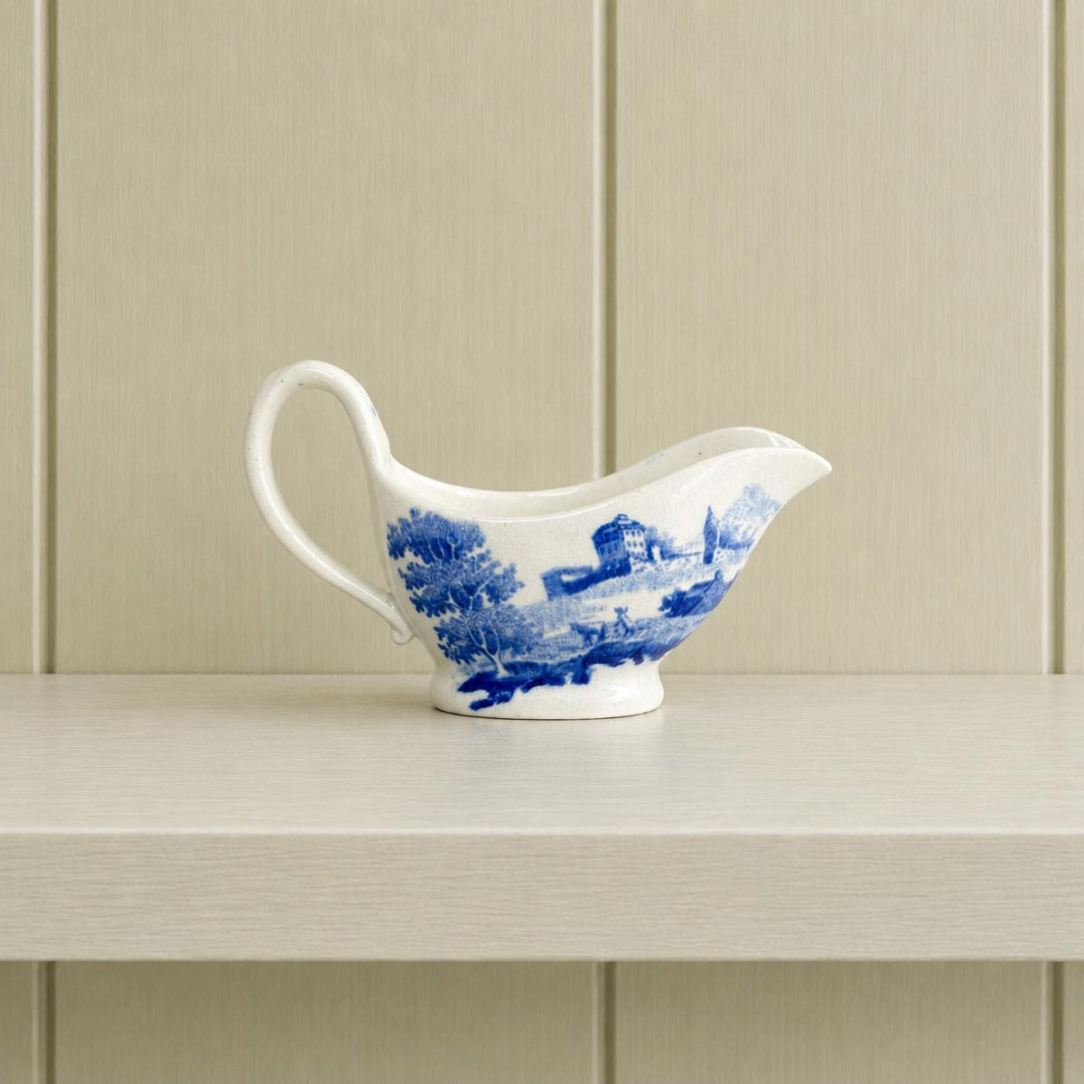 Early 19th Century Doll Toy Creamer Sauceboat Blue and White Transferware Circa 1820s