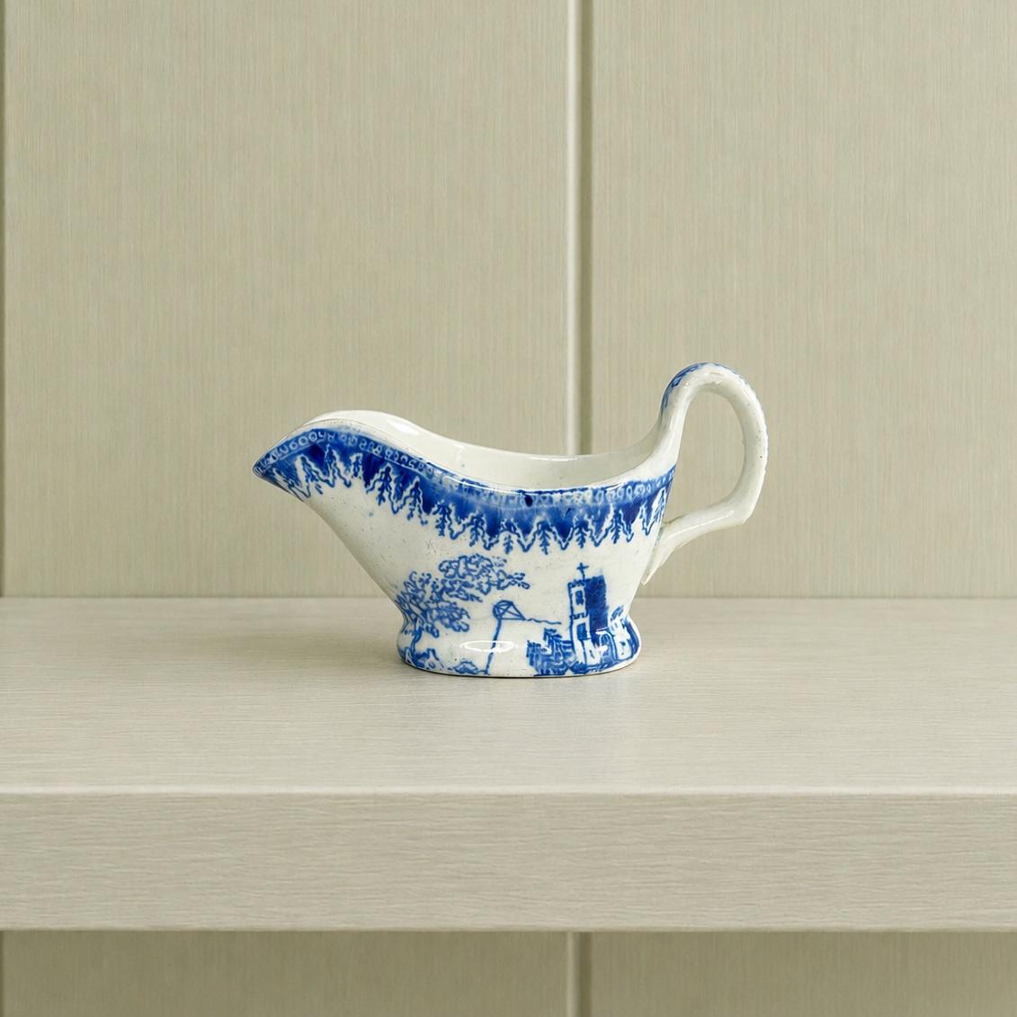 1820s Miniature Pearlware Sauceboat Kite Flier Transferware Dollhouse Size