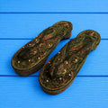 Vintage Ethnic Womens Shoes Wooden Sandals Velvet Embroidery