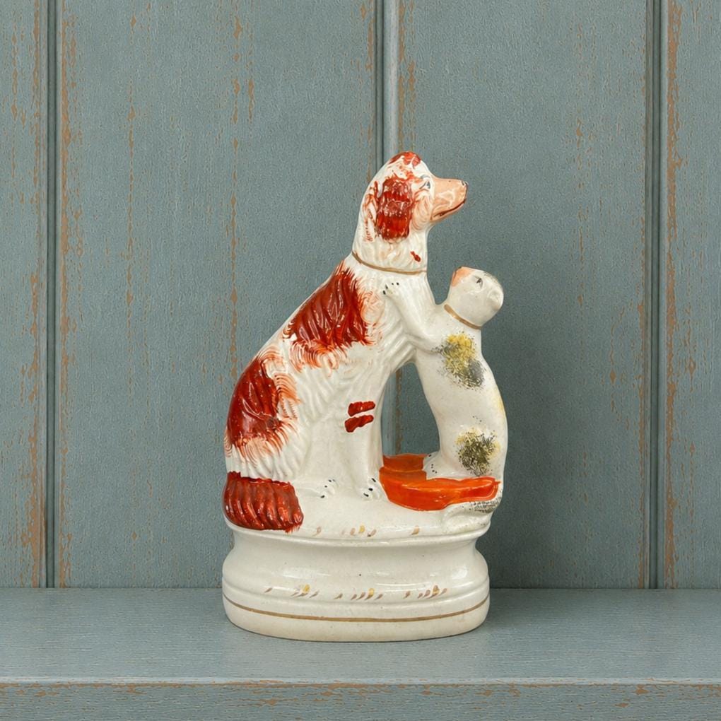 Staffordshire Figure Cat and Dog Sponge Wear Decorated RARE C 1870