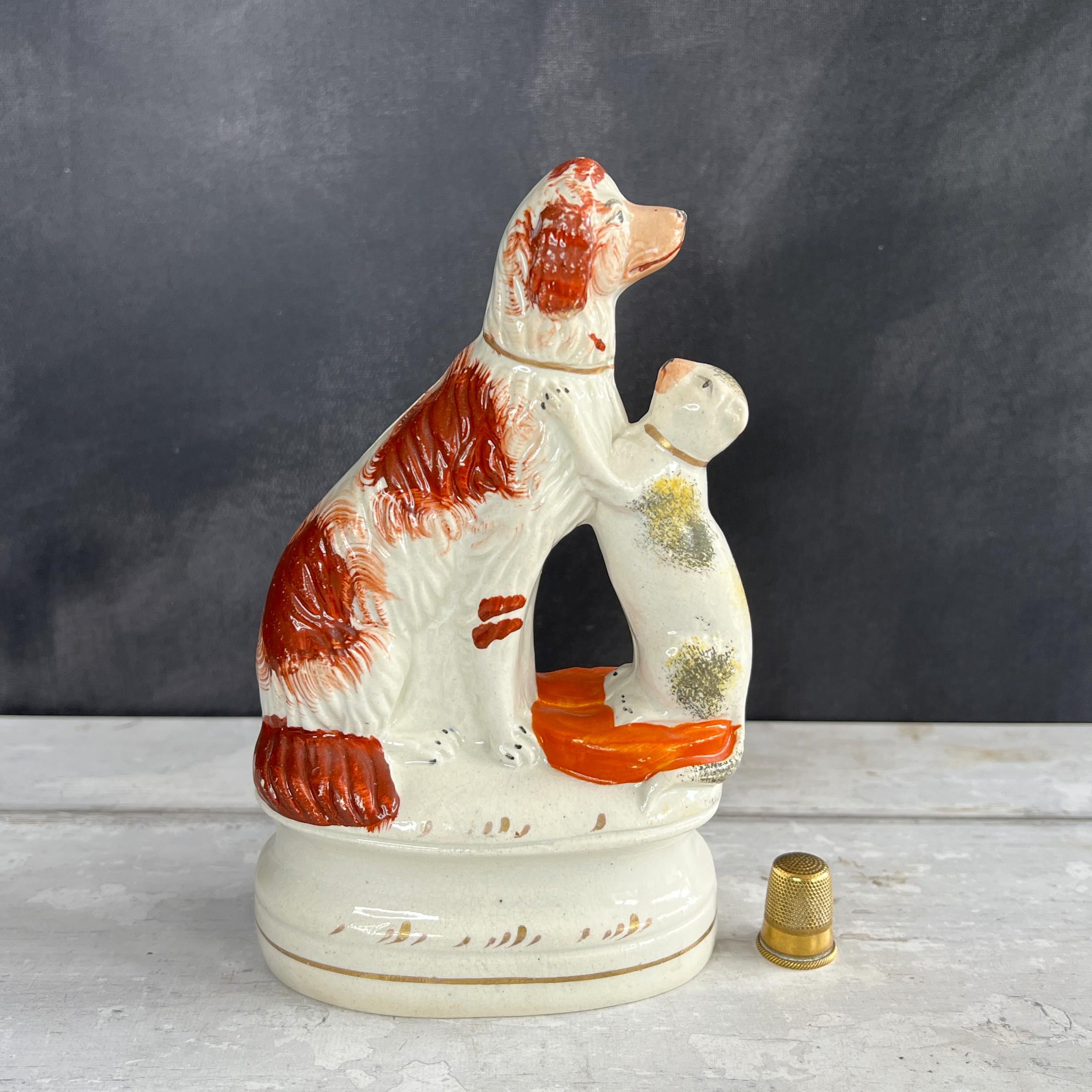 Staffordshire Figure Cat and Dog Sponge Wear Decorated RARE C 1870
