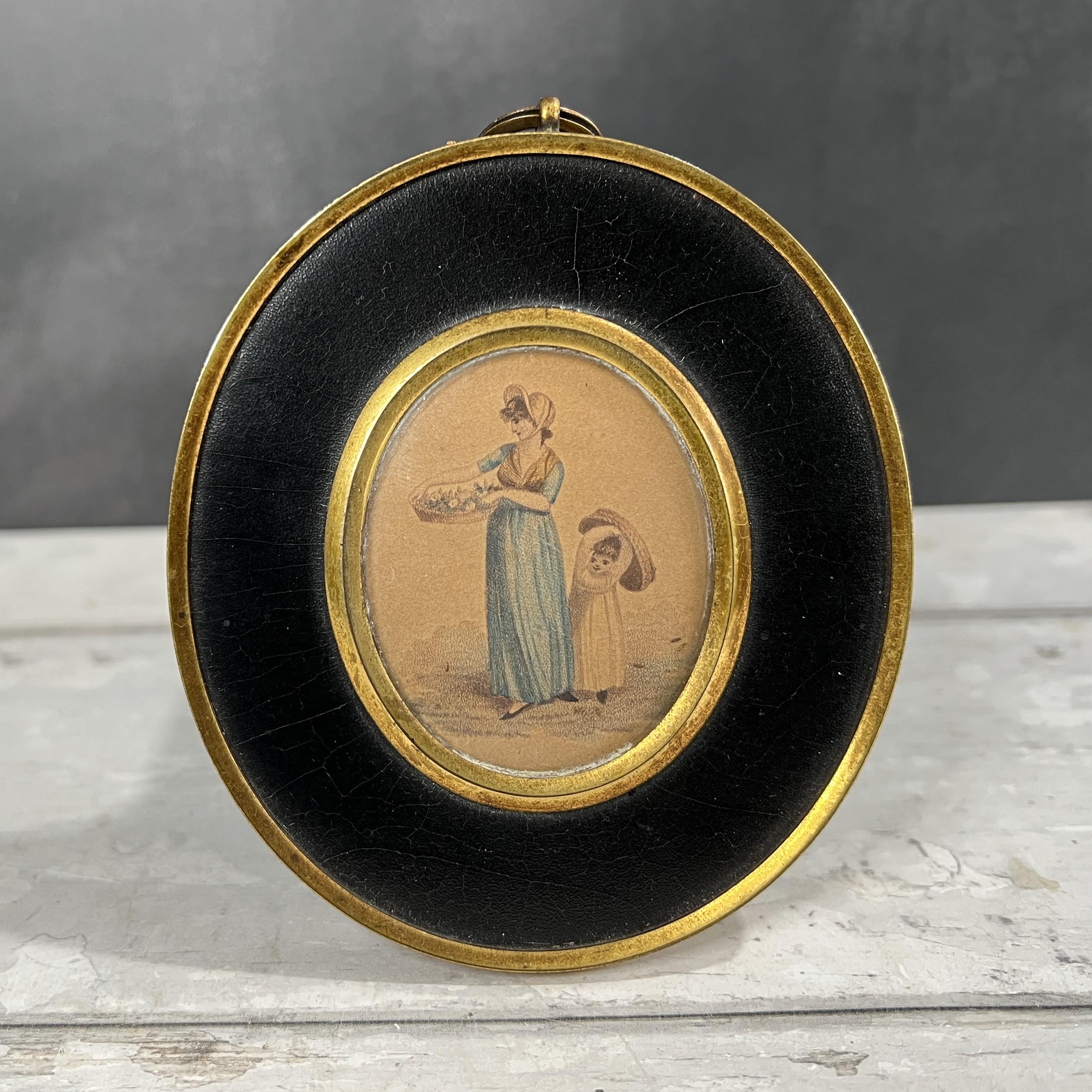 18th Century Miniature Stipple Engraving Flower Girls C 1800
