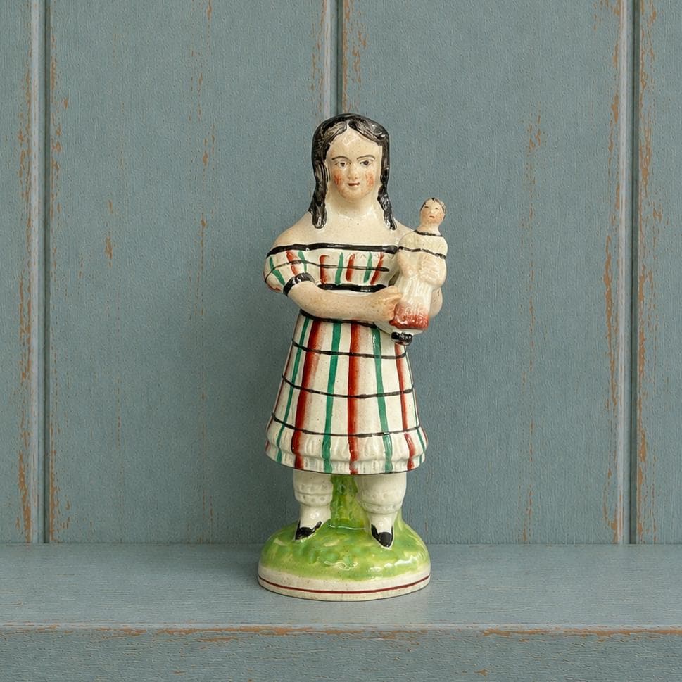 19th Century Staffordshire Figure Girl and Doll C 1820 RARE