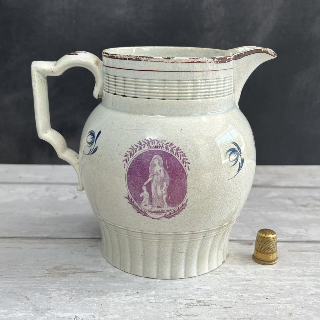 Pearlware Jug Pitcher Puce Transferware Faith Hope and Charity C 1800