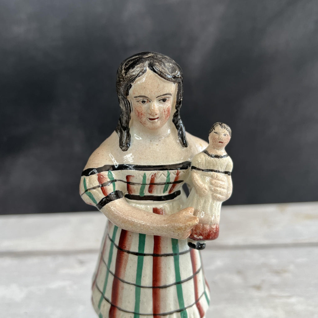 19th Century Staffordshire Figure Girl and Doll C 1820 RARE