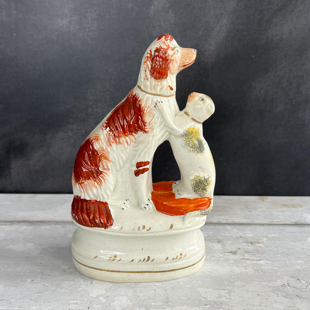 Staffordshire Figure Cat and Dog Sponge Wear Decorated RARE C 1870