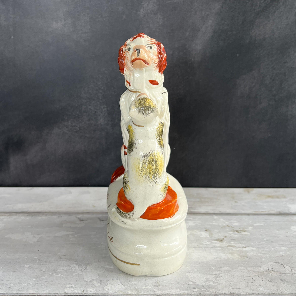 Staffordshire Figure Cat and Dog Sponge Wear Decorated RARE C 1870