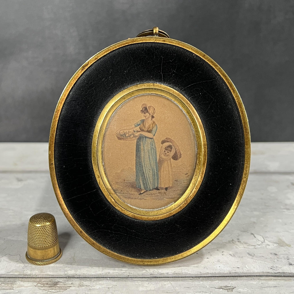 18th Century Miniature Stipple Engraving Flower Girls C 1800