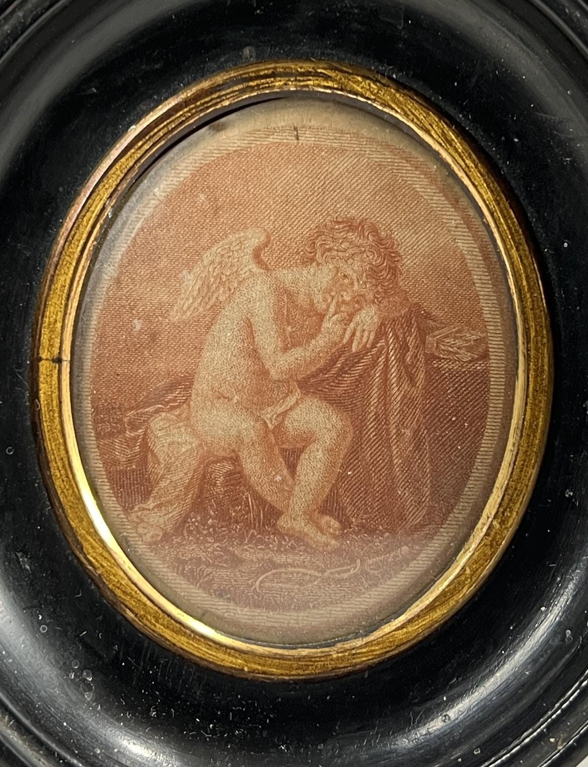Miniature Sanguine Stipple Engraving Cupid After Angelica Kauffman C 1770 RARE