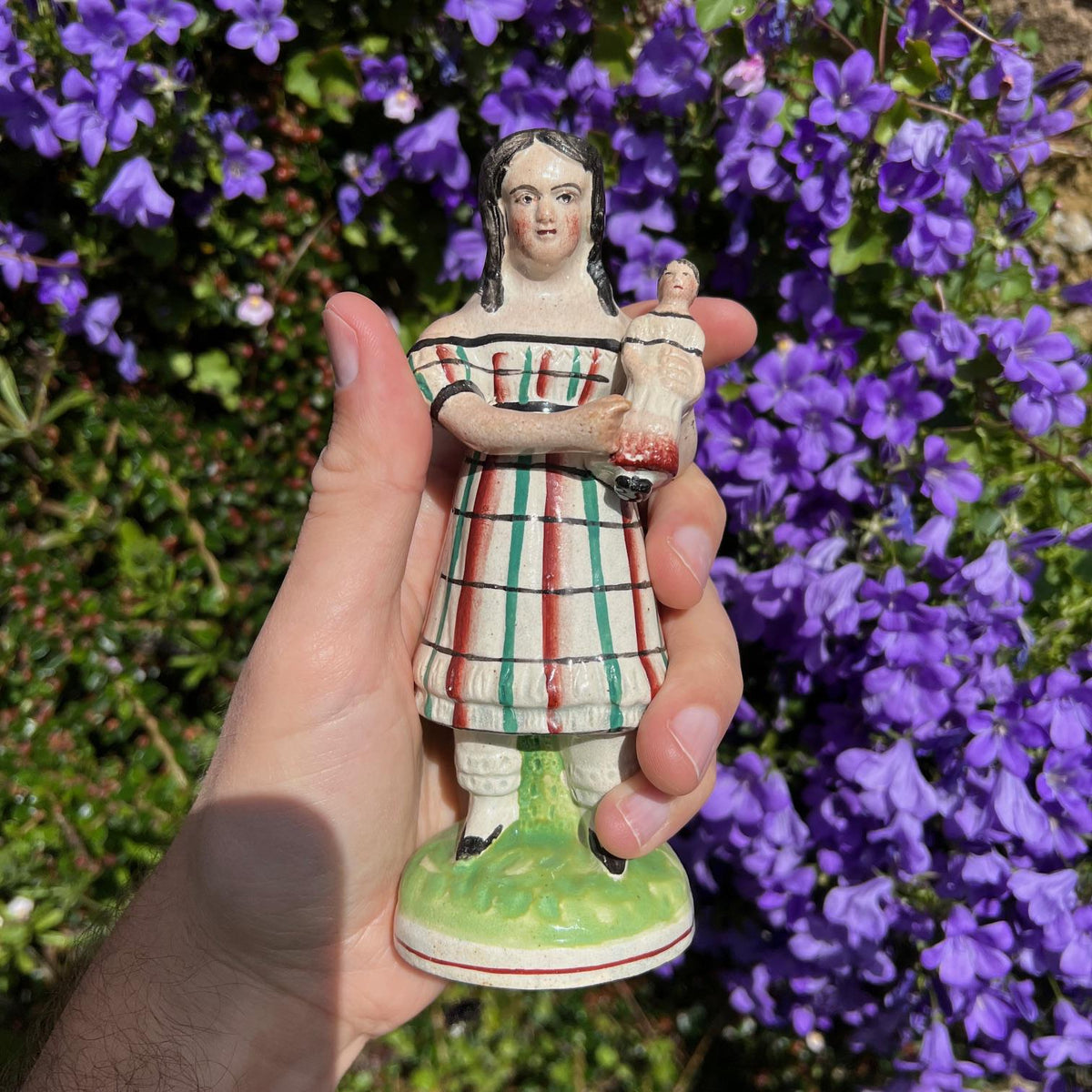 19th Century Staffordshire Figure Girl and Doll C 1820 RARE