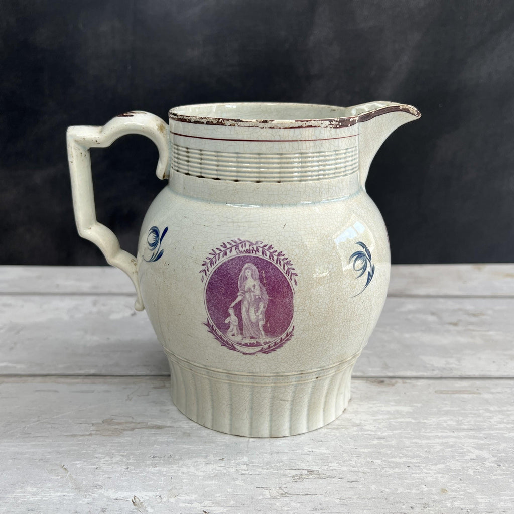 Pearlware Jug Pitcher Puce Transferware Faith Hope and Charity C 1800