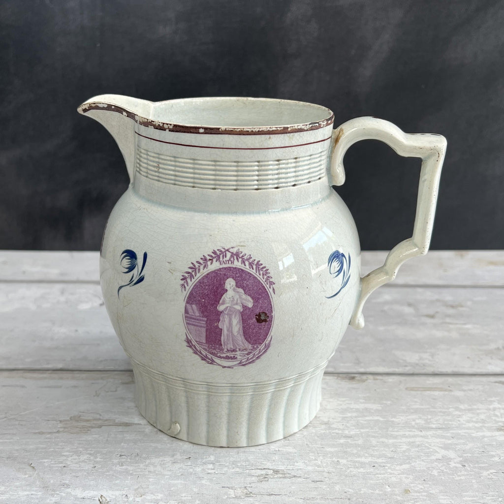 Pearlware Jug Pitcher Puce Transferware Faith Hope and Charity C 1800