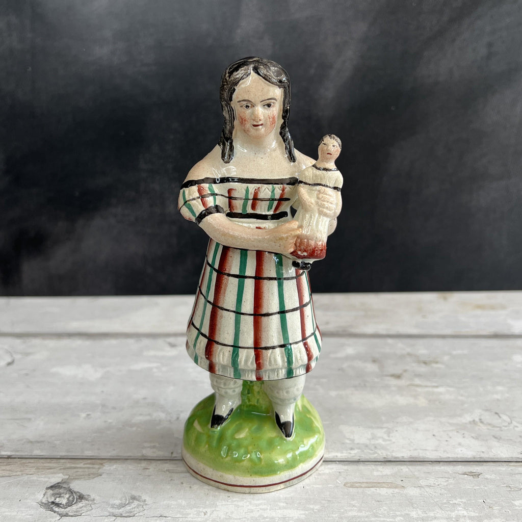 19th Century Staffordshire Figure Girl and Doll C 1820 RARE