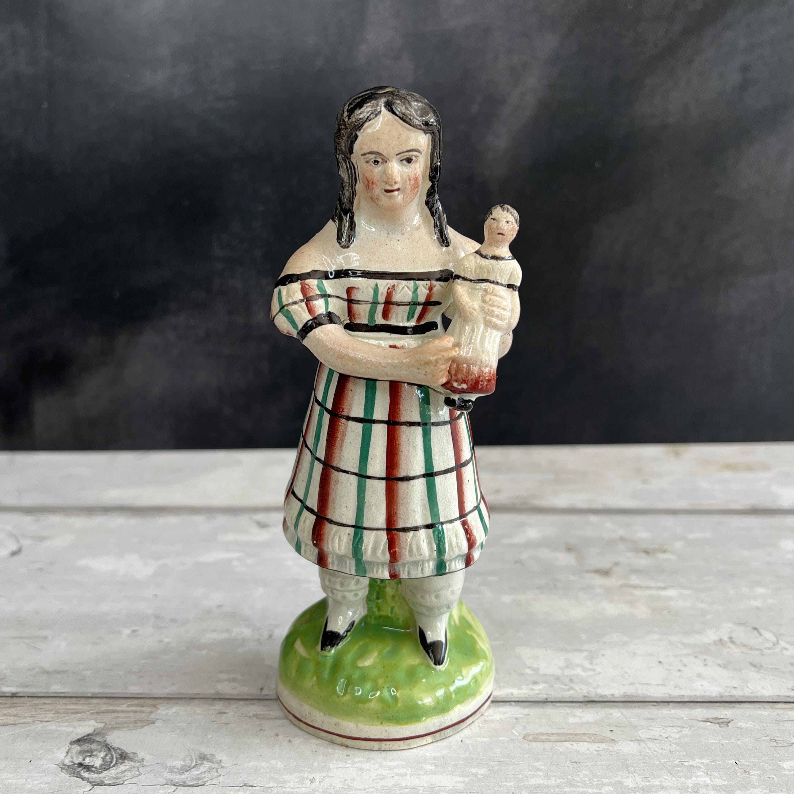19th Century Staffordshire Figure Girl and Doll C 1820 RARE