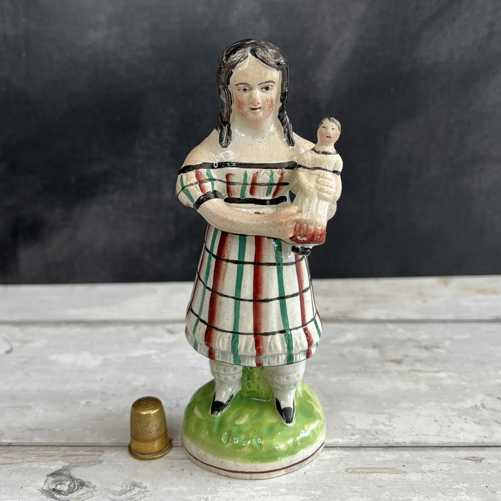 19th Century Staffordshire Figure Girl and Doll C 1820 RARE