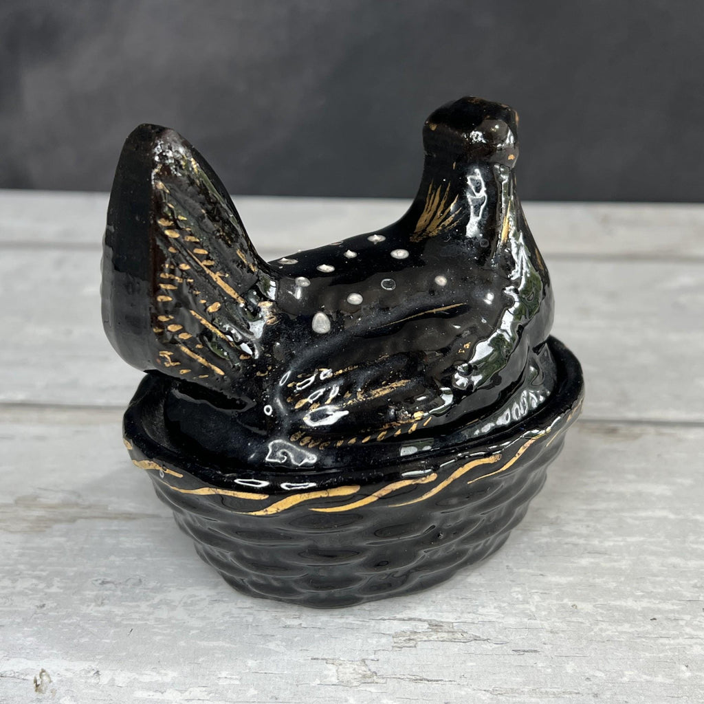 Miniature Staffordshire Pottery Jackfield Ware Hen on Nest Egg Holder SMALL C 1880