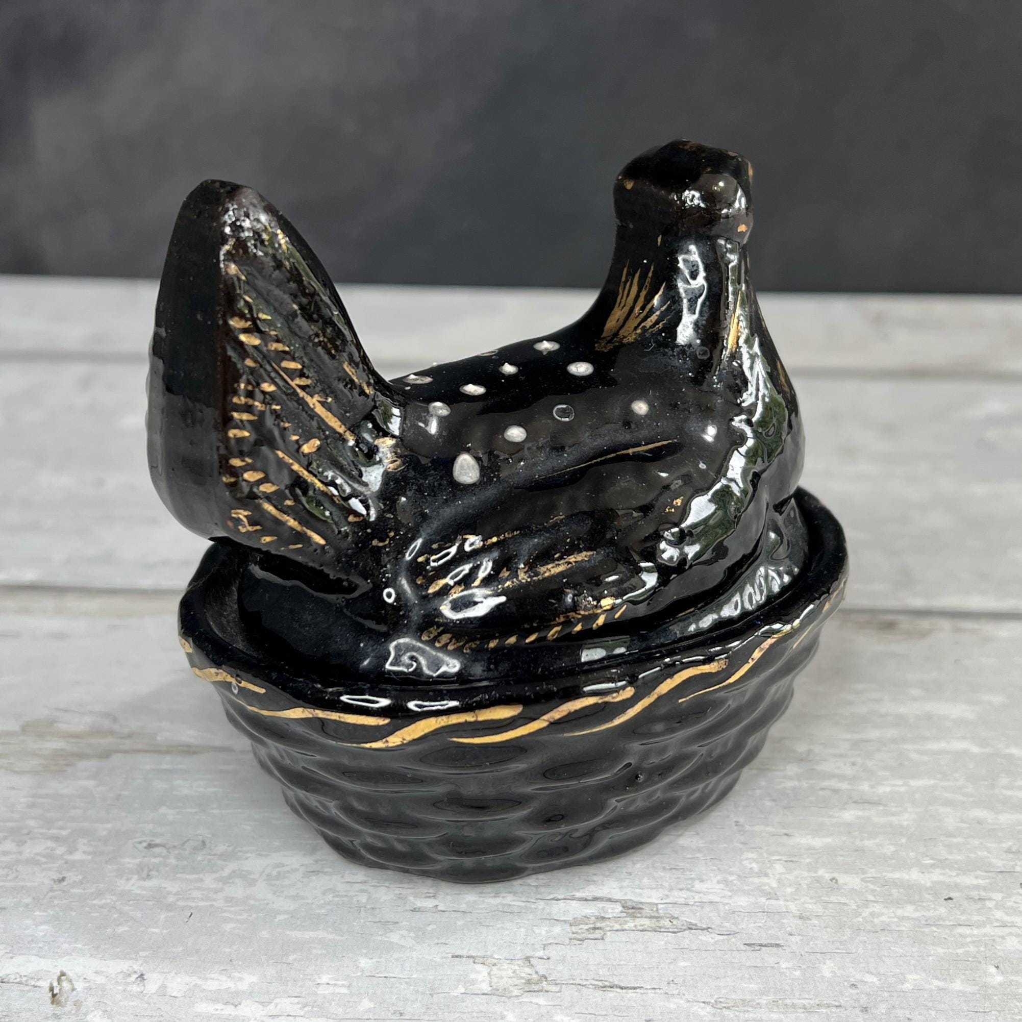 Miniature Staffordshire Pottery Jackfield Ware Hen on Nest Egg Holder SMALL C 1880