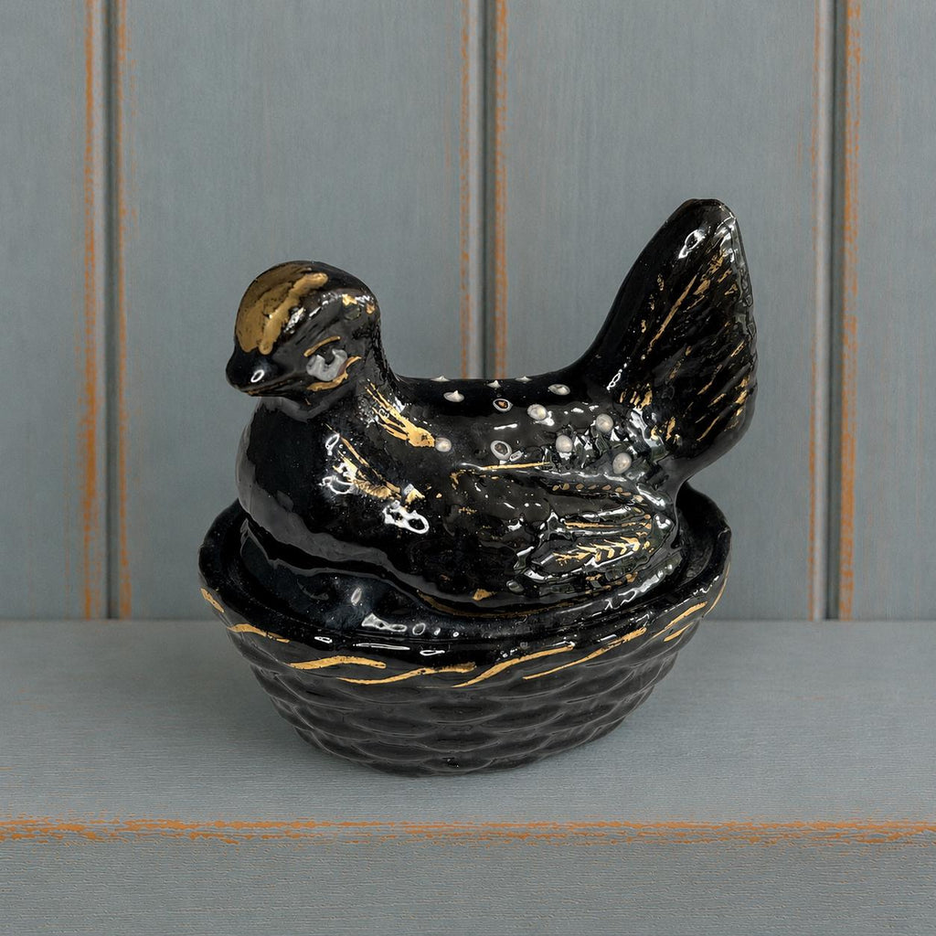 Miniature Staffordshire Pottery Jackfield Ware Hen on Nest Egg Holder SMALL C 1880