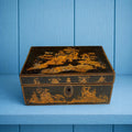 Regency Penwork Box Chinoiserie Lacquered Scene English C 1820