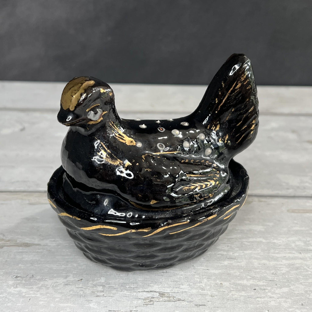 Miniature Staffordshire Pottery Jackfield Ware Hen on Nest Egg Holder SMALL C 1880