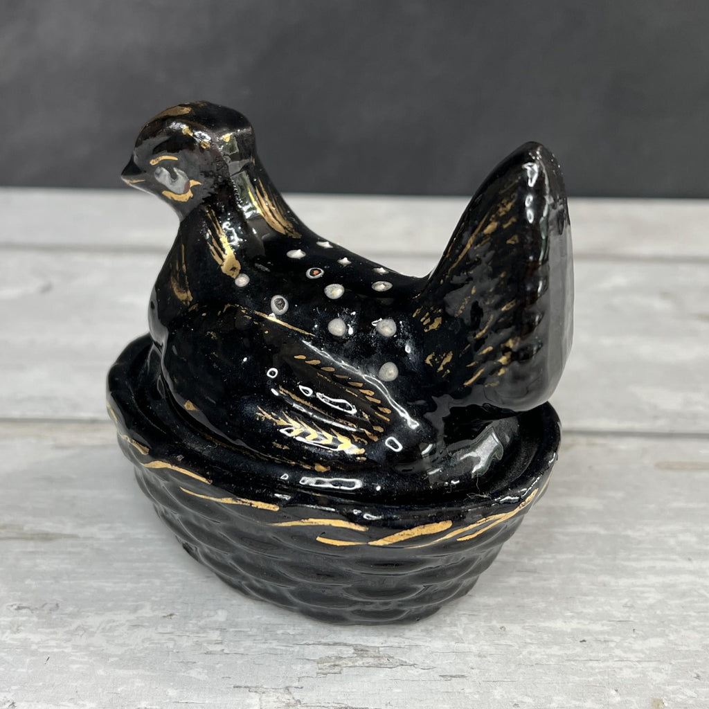 Miniature Staffordshire Pottery Jackfield Ware Hen on Nest Egg Holder SMALL C 1880